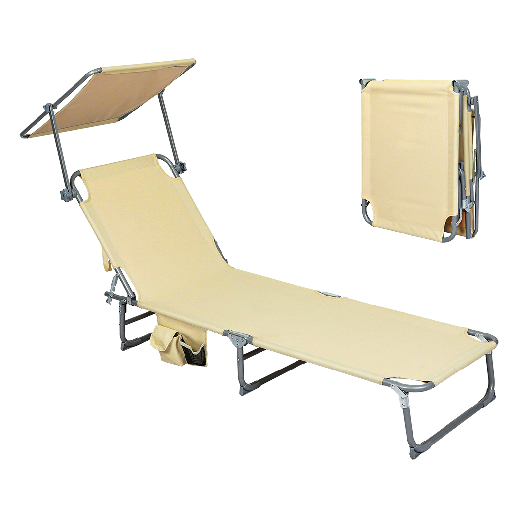 Levede Foldable Lounge Chairs with Canopy Khaki-1871349386303377416