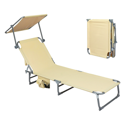 Levede Foldable Lounge Chairs with Canopy Khaki-1871349386303377416