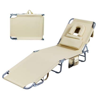 Levede Foldable Beach Lounge Chairs with Face Hole Khaki-1871349386584395784
