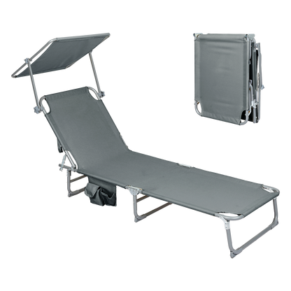 Levede Foldable Lounge Chairs with Canopy Grey-1871349386156576776