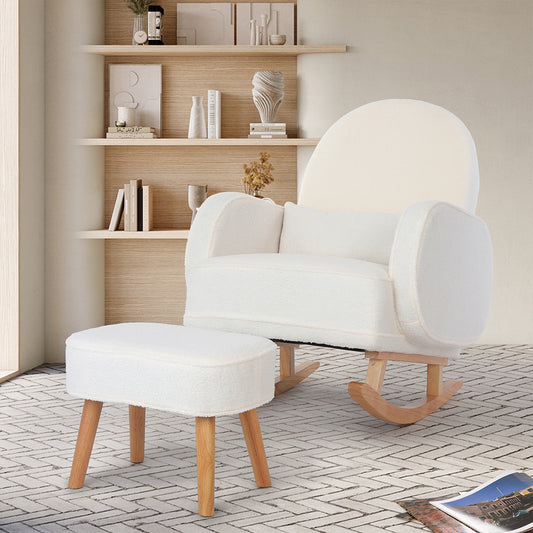 Levede Fleece Rocking Chair with footstool-1869883064247783430