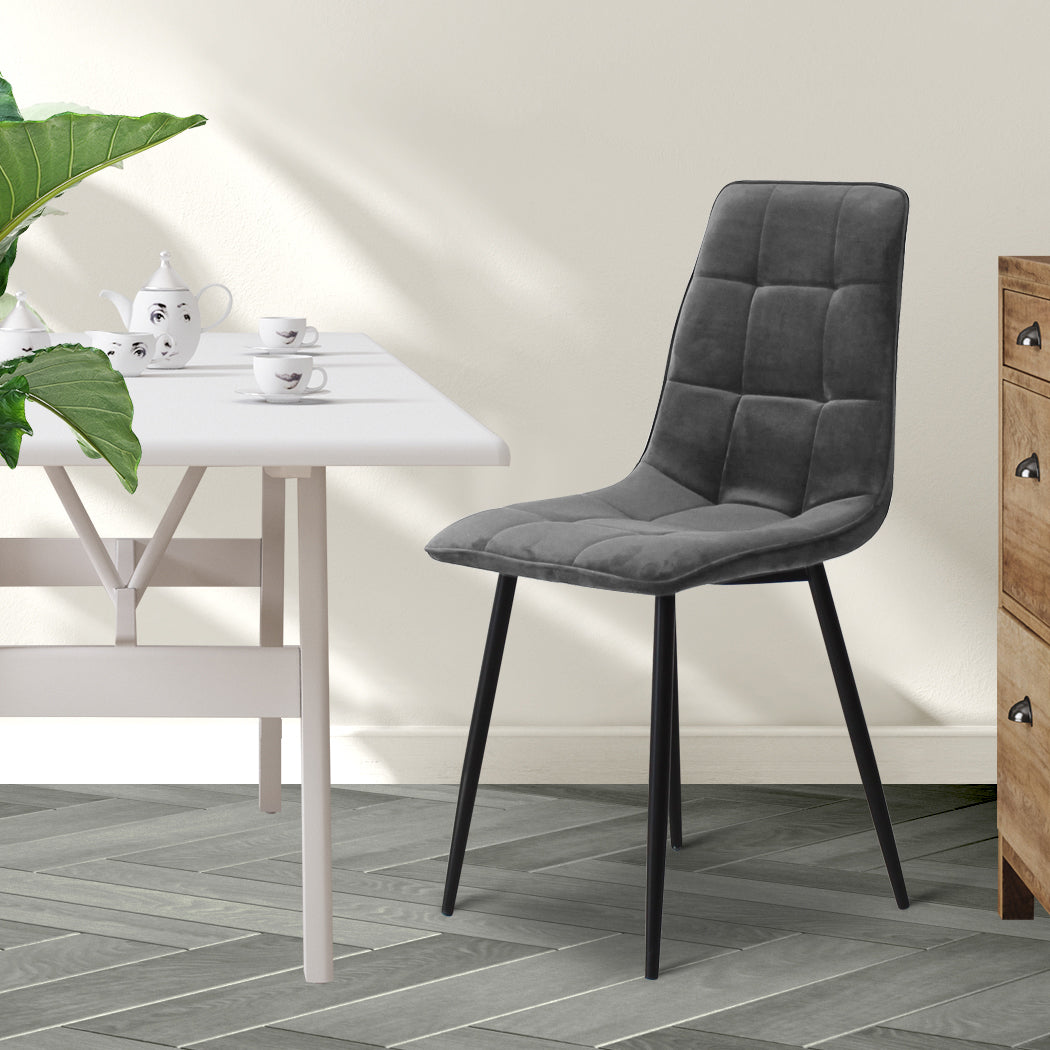 Levede 4x Dining Chairs Kitchen Velvet Grey-1864183277460525062