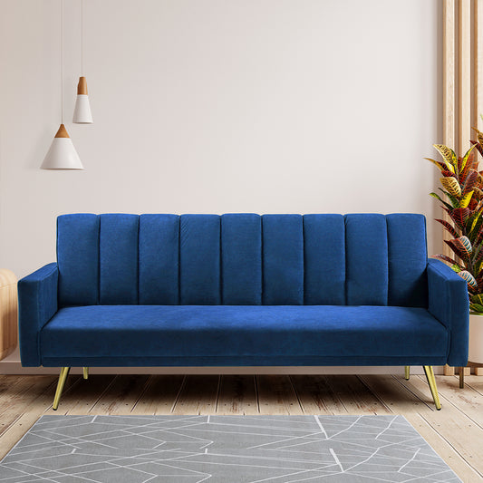 Levede Sofa Bed Convertible Velvet Lounge Recliner Couch Sleeper 3 Seater Blue-1864184618165604358