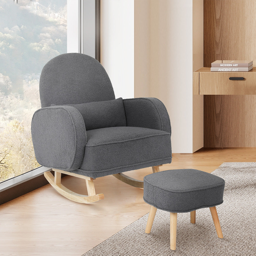 Levede Fleece Rocking Chair with footstool-1871349373972123654