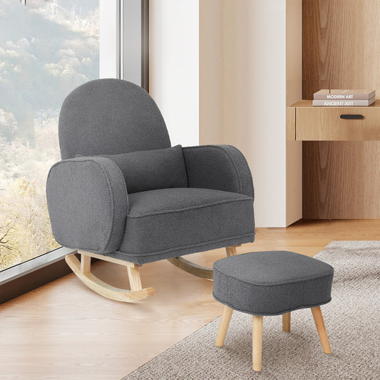 Levede Fleece Rocking Chair with footstool-1871349373972123654
