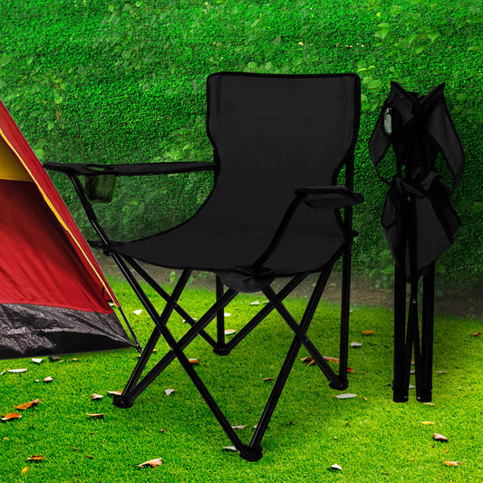 Levede 2Pcs Camping Chairs Folding Arm Black-1864184446354329606
