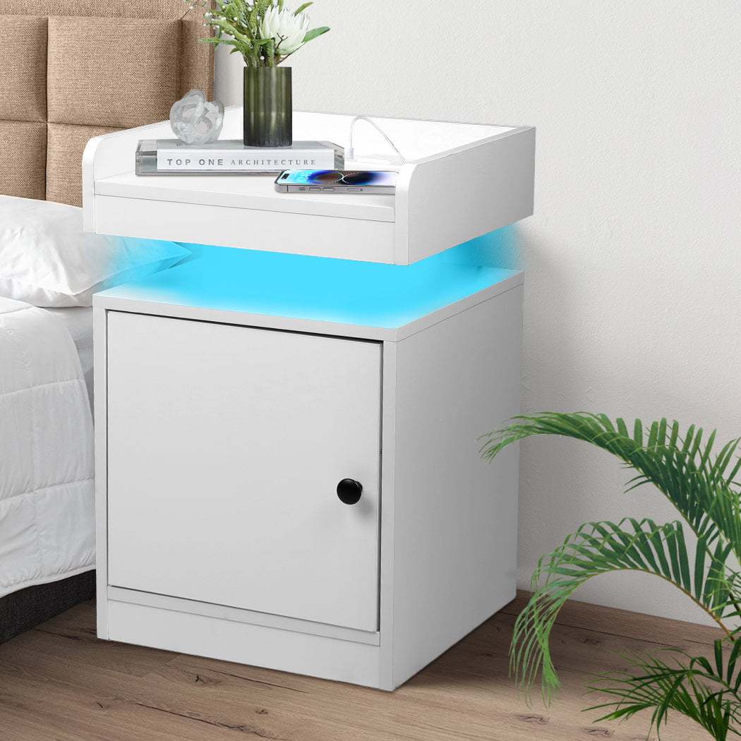 Levede Bedside Table USB Charger Outlet RGB White-1869883069012512775