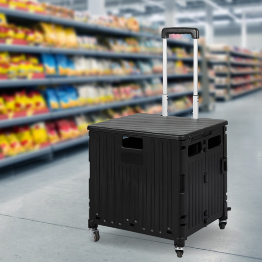 Folding Shopping Trolley Cart Portable Black-1864184628340985862