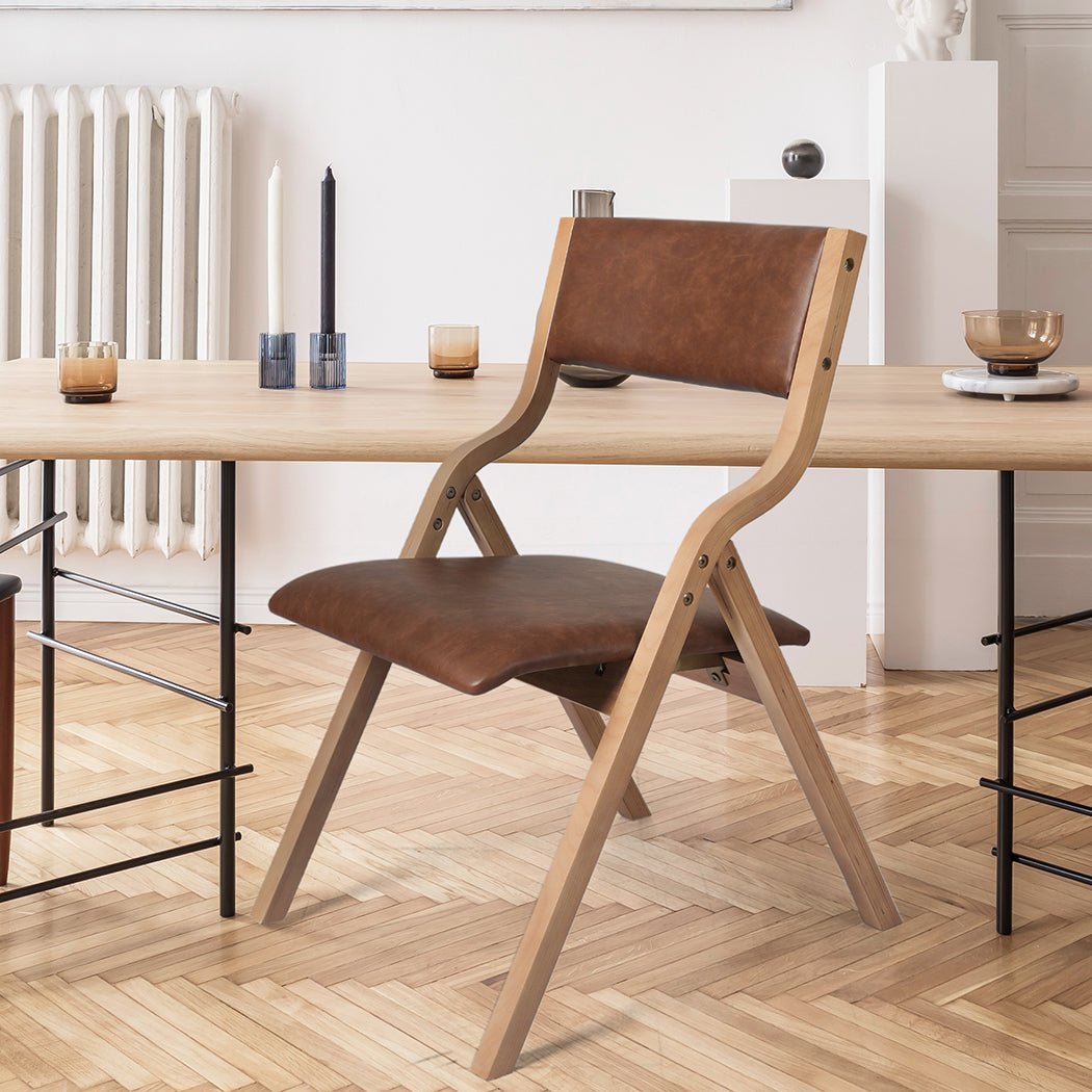 Levede 2x Dining Chairs Foldable PU Brown-1864183285782024198
