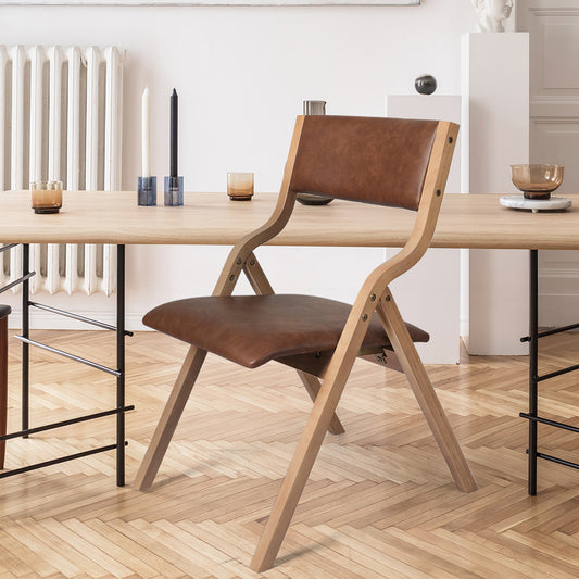 Levede 2x Dining Chairs Foldable PU Brown-1864183285782024198