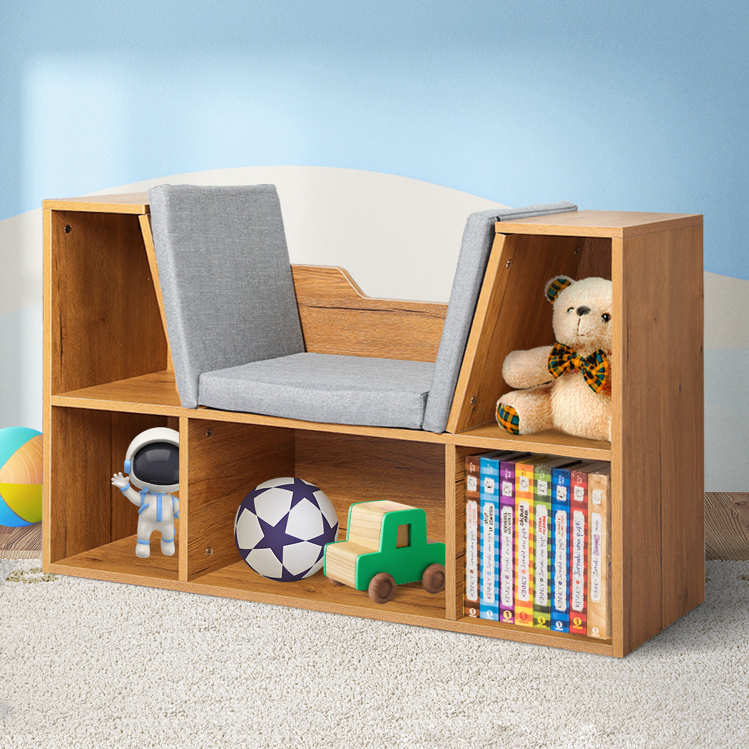 Levede Kids Bookcase Toys Box Shelf Brown-1864184635387416582