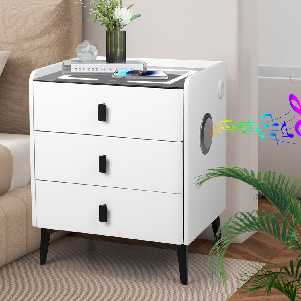 Levede Bedside Table LED Lights Drawers Storage-1869883069327085575