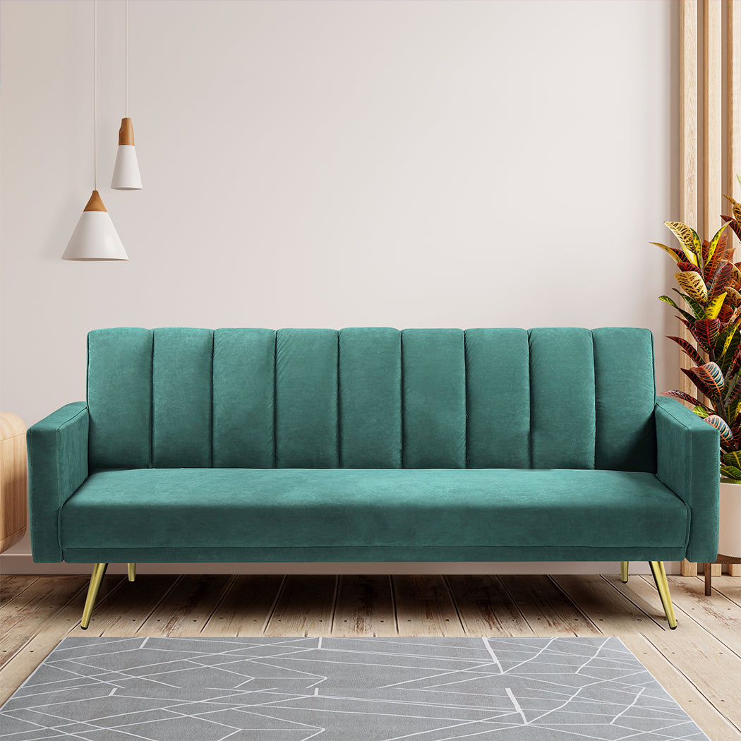 Levede Sofa Bed Convertible Velvet Lounge Recliner Couch Sleeper 3 Seater Green-1864184618333376519