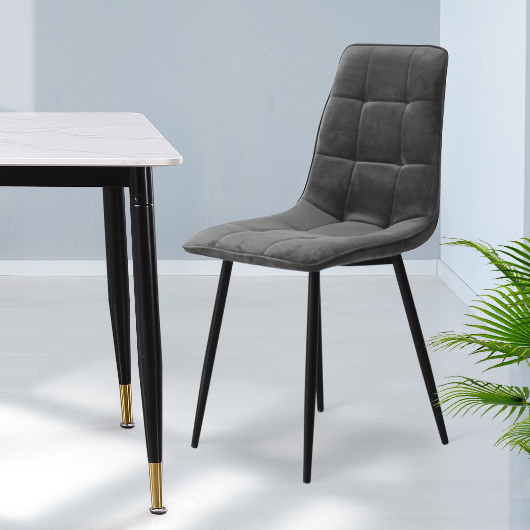 Levede 4x Dining Chairs Kitchen Velvet Grey-1864183277460525063