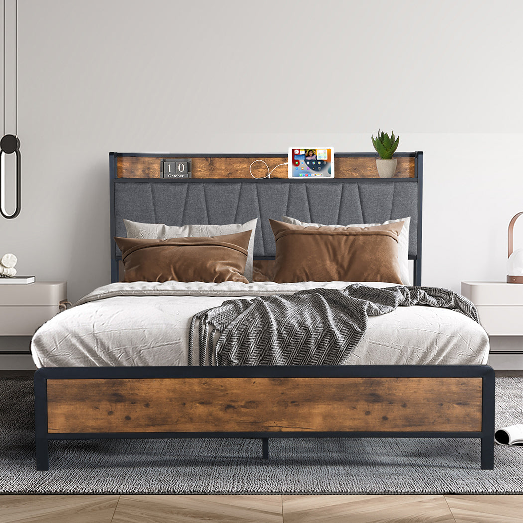 Levede Queen Bed Frame Tufted Headboard USB Charge-1864183201270992903