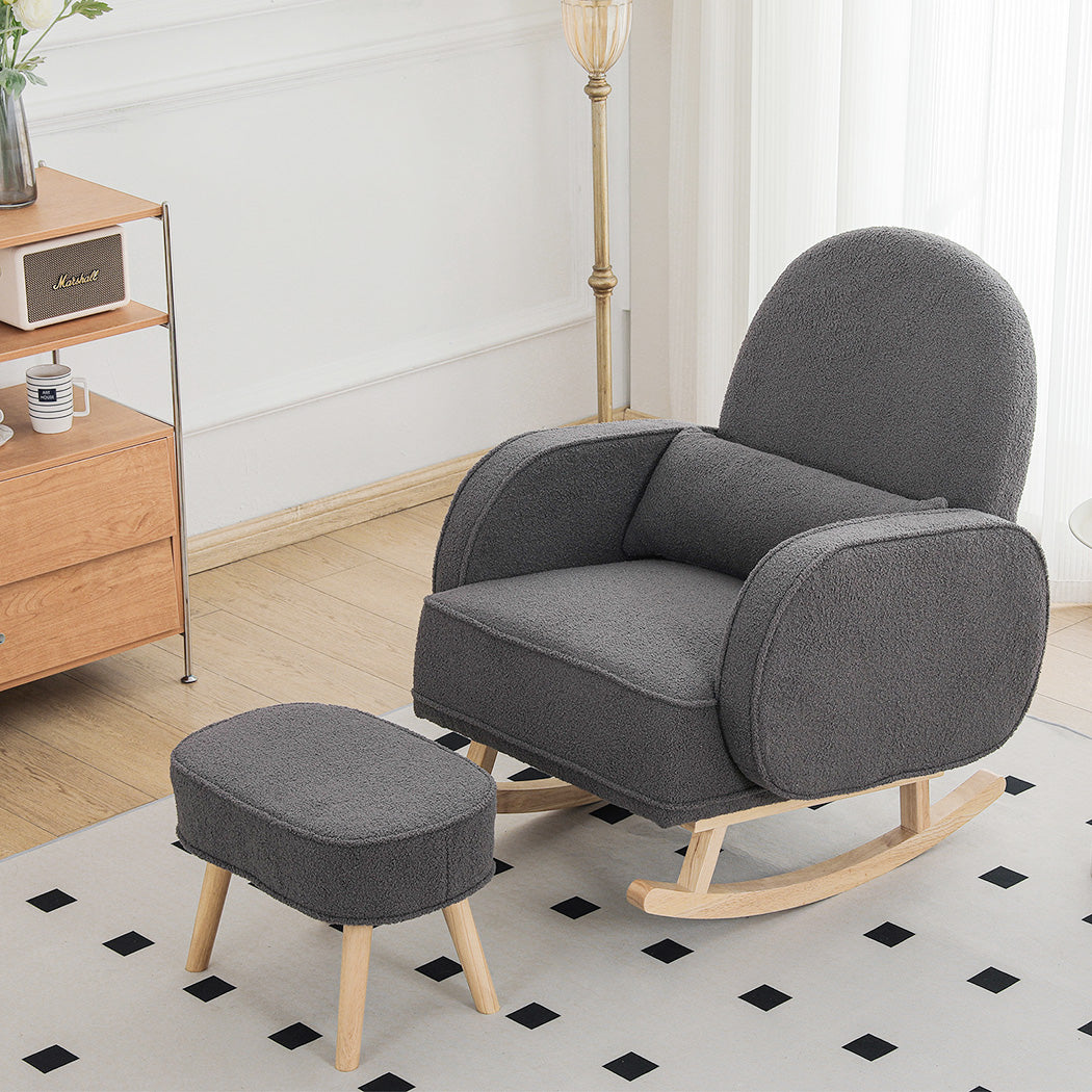 Levede Fleece Rocking Chair with footstool-1871349373972123655