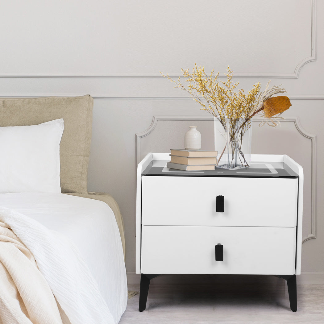Levede Bedside Table LED Lights Drawers Storage-1869883069180284934