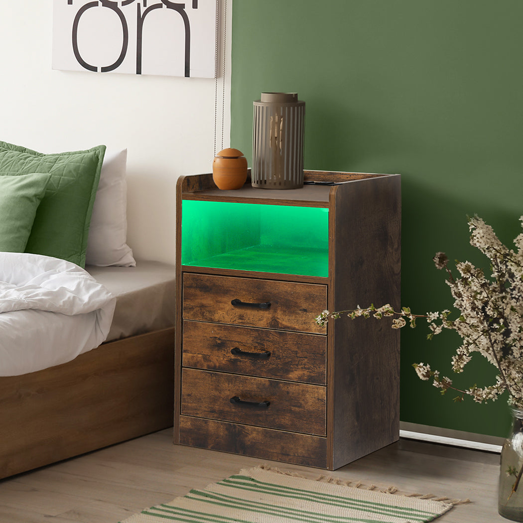 Levede Bedside Table USB Charger Outlet LED Oak-1869883068282703878