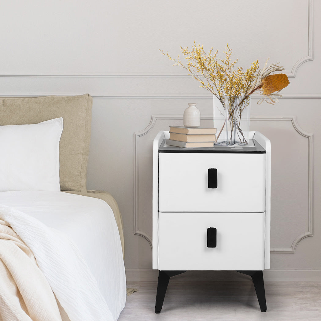 Levede Bedside Table LED Lights Drawers Storage-1869883069478080518
