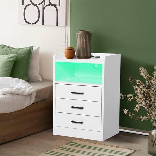 Levede Bedside Table USB Charger Outlet LED White-1869883068425310214