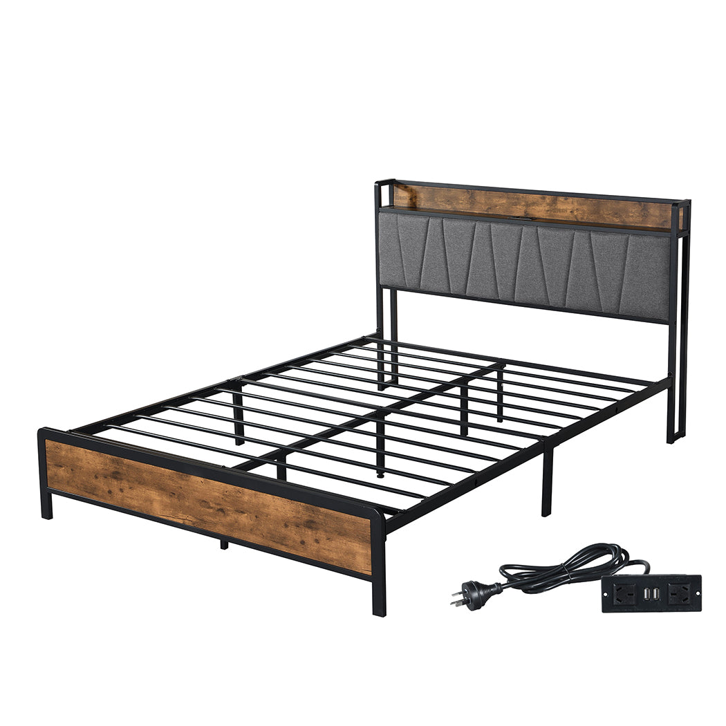 Levede Queen Bed Frame Tufted Headboard USB Charge-1864183201270992896