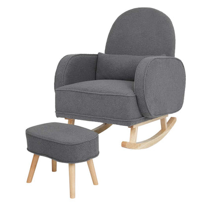 Levede Fleece Rocking Chair with footstool-1871349373972123648