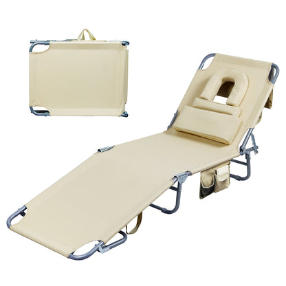 Levede Foldable Beach Lounge Chairs with Face Hole Khaki-1871349386584395776