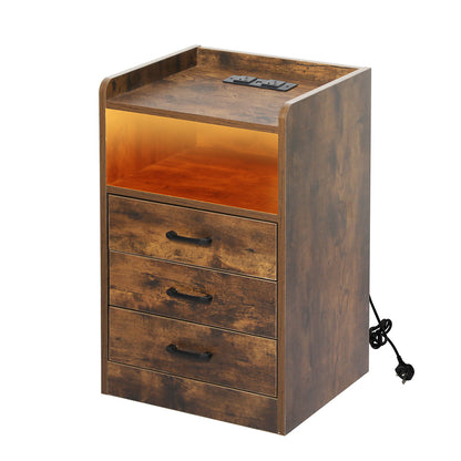 Levede Bedside Table USB Charger Outlet LED Oak-1869883068282703872