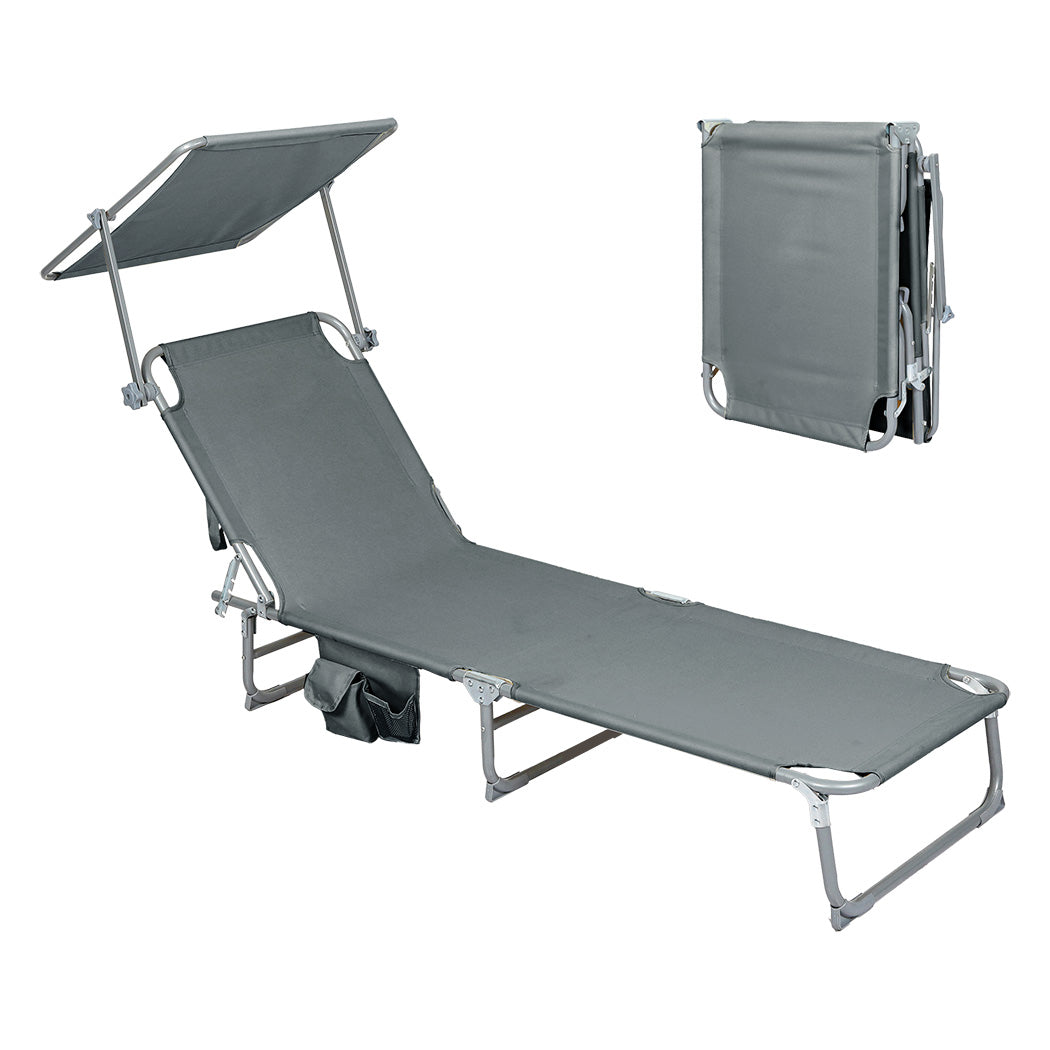 Levede Foldable Lounge Chairs with Canopy Grey-1871349386156576768