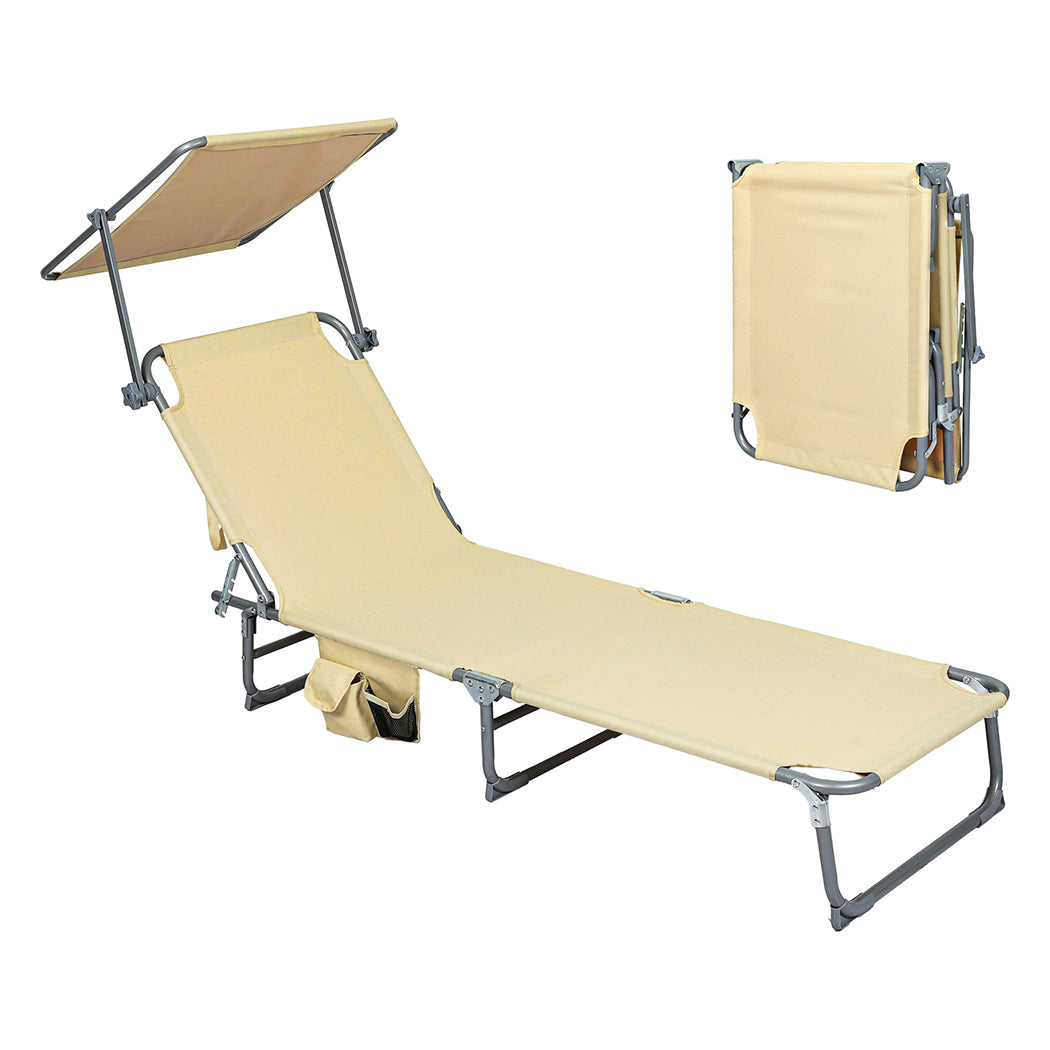 Levede Foldable Lounge Chairs with Canopy Khaki-1871349386303377408