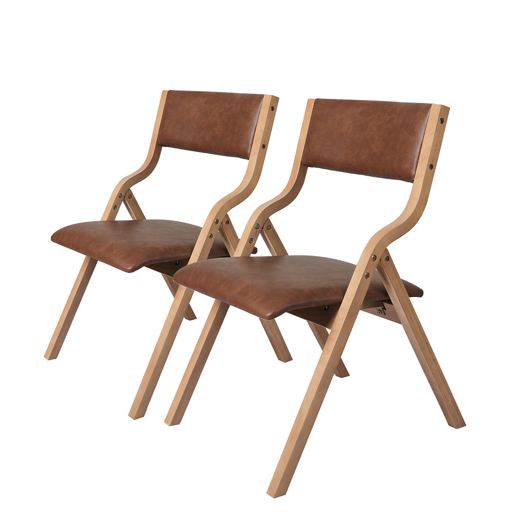 Levede 2x Dining Chairs Foldable PU Brown-1864183285782024192