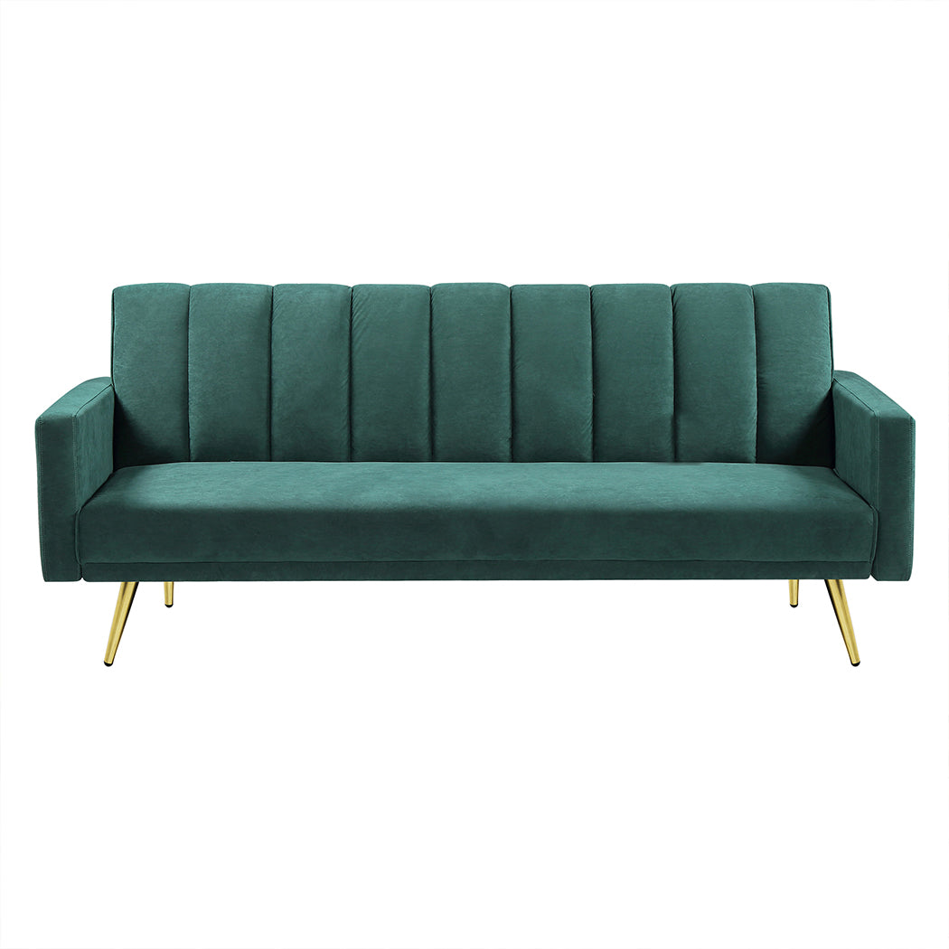Levede Sofa Bed Convertible Velvet Lounge Recliner Couch Sleeper 3 Seater Green-1864184618333376512
