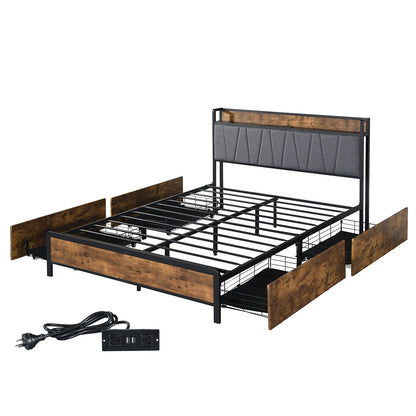 Levede Queen Bed Frame Soft Storage Drawers Headboard USB Charge-1864183200977391616