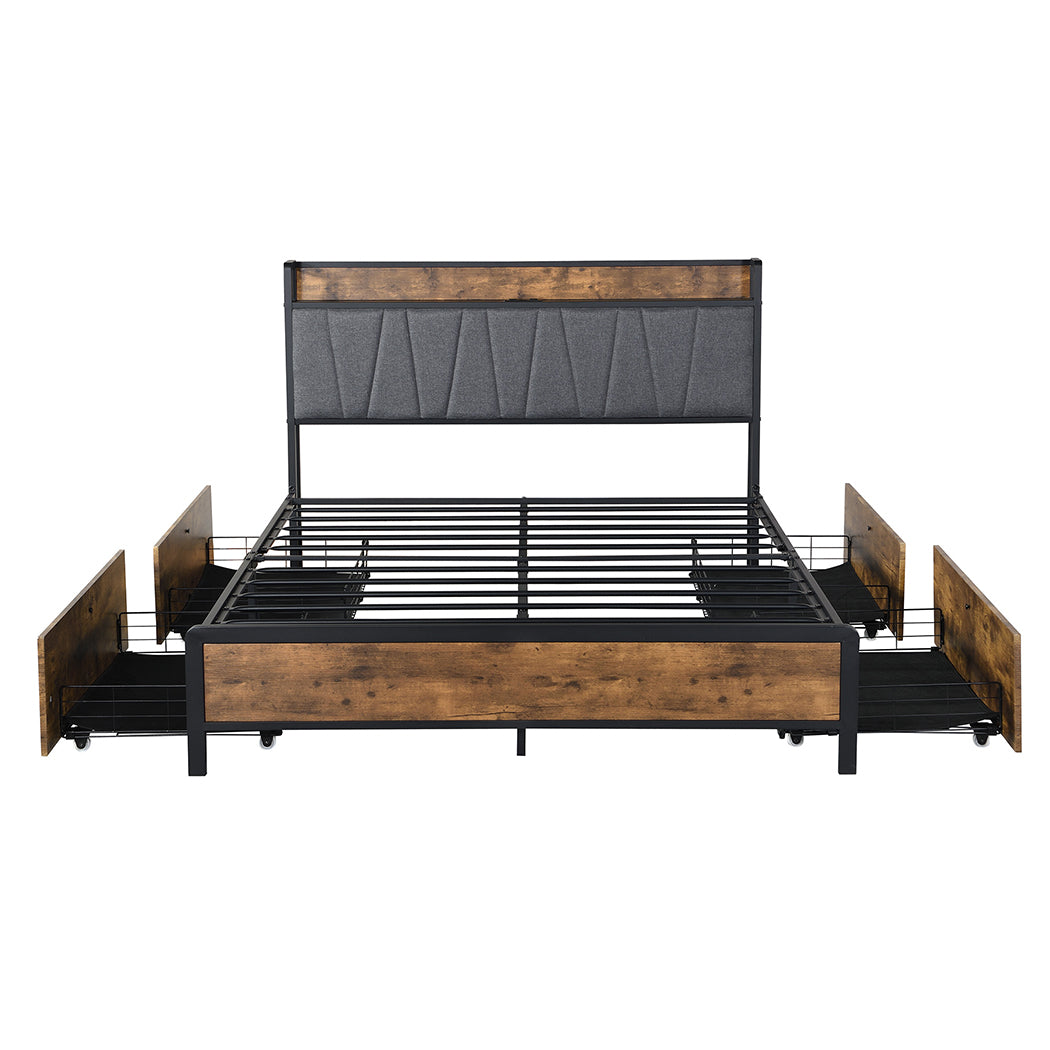 Levede Queen Bed Frame Soft Storage Drawers Headboard USB Charge-1864183200977391617