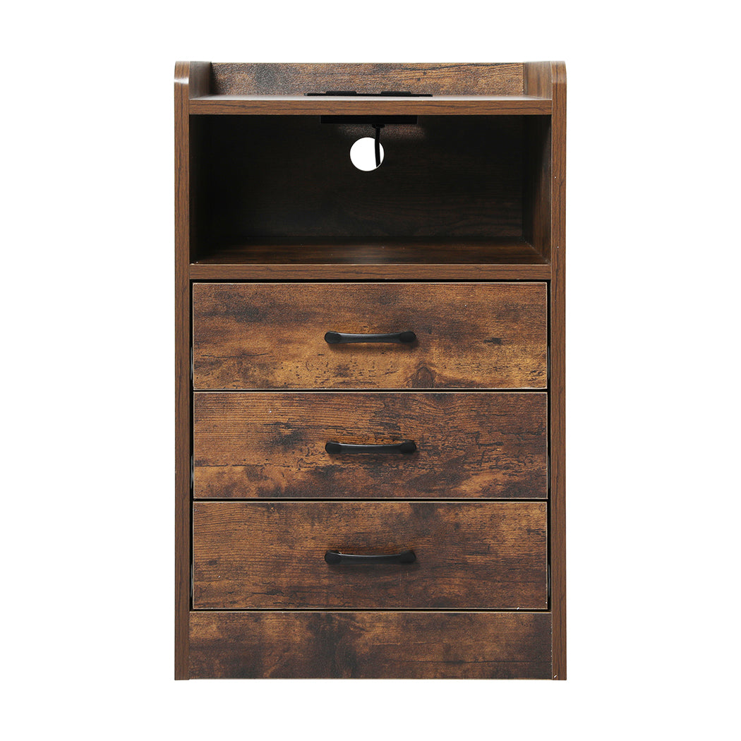 Levede Bedside Table USB Charger Outlet LED Oak-1869883068282703873