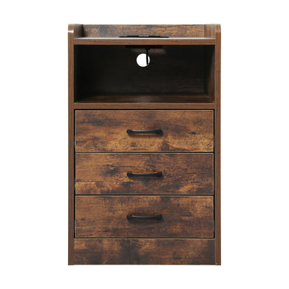 Levede Bedside Table USB Charger Outlet LED Oak-1869883068282703873