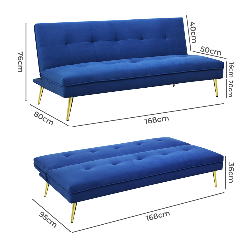 Levede Sofa Bed Convertible Velvet 3 Seater-1869883070950281218