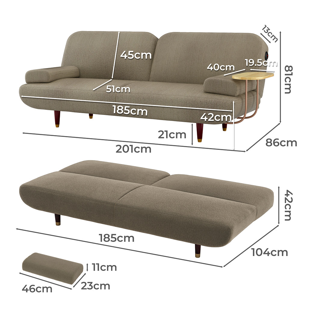 LEVEDE  CONVERTIBLE SOFABED WITH USB CHARGE AND SIDE TABLE-1869883071407460354