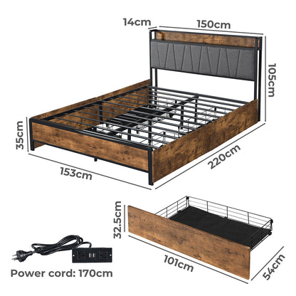 Levede Queen Bed Frame Soft Storage Drawers Headboard USB Charge-1864183200977391618