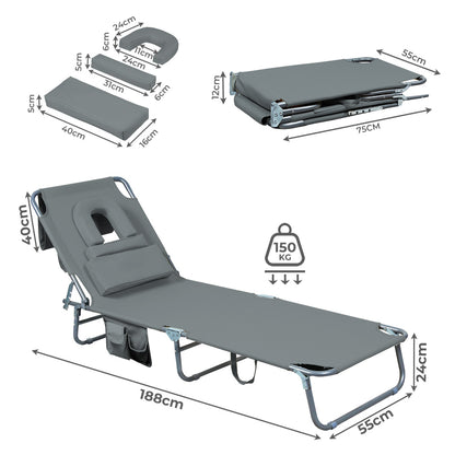 Levede Foldable Beach Lounge Chairs with Face Hole Grey-1871349386445983746