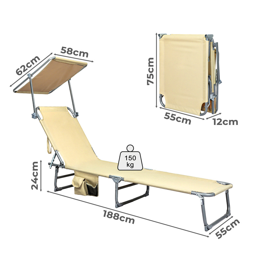 Levede Foldable Lounge Chairs with Canopy Khaki-1871349386303377410