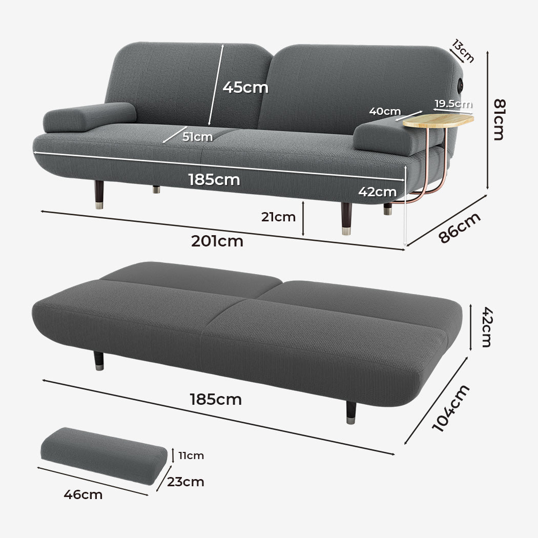 LEVEDE  CONVERTIBLE SOFABED WITH USB CHARGE AND SIDE TABLE-1869883071256465410