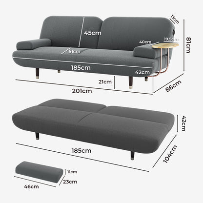 LEVEDE  CONVERTIBLE SOFABED WITH USB CHARGE AND SIDE TABLE-1869883071256465410