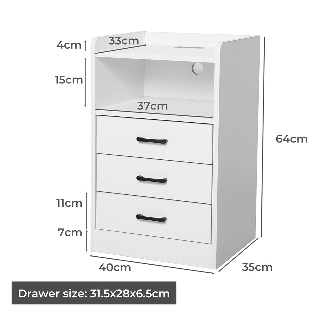 Levede Bedside Table USB Charger Outlet LED White-1869883068425310210