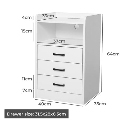 Levede Bedside Table USB Charger Outlet LED White-1869883068425310210