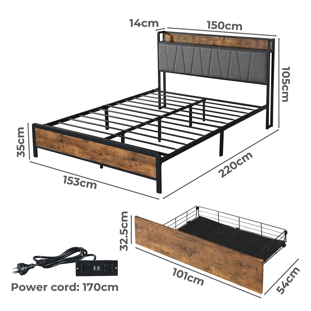 Levede Queen Bed Frame Tufted Headboard USB Charge-1864183201270992898
