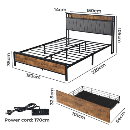 Levede Queen Bed Frame Tufted Headboard USB Charge-1864183201270992898
