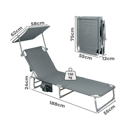 Levede Foldable Lounge Chairs with Canopy Grey-1871349386156576770