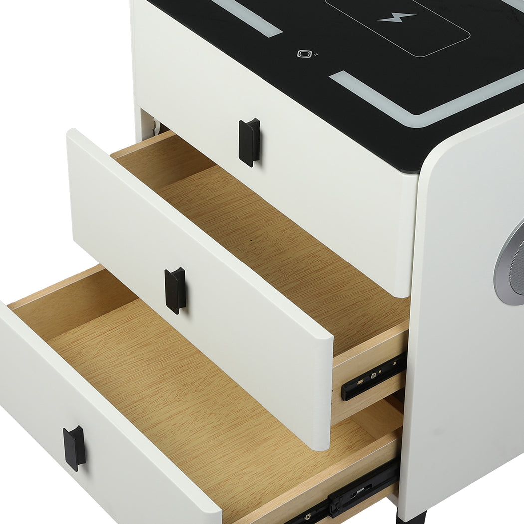 Levede Bedside Table LED Lights Drawers Storage-1869883069327085571
