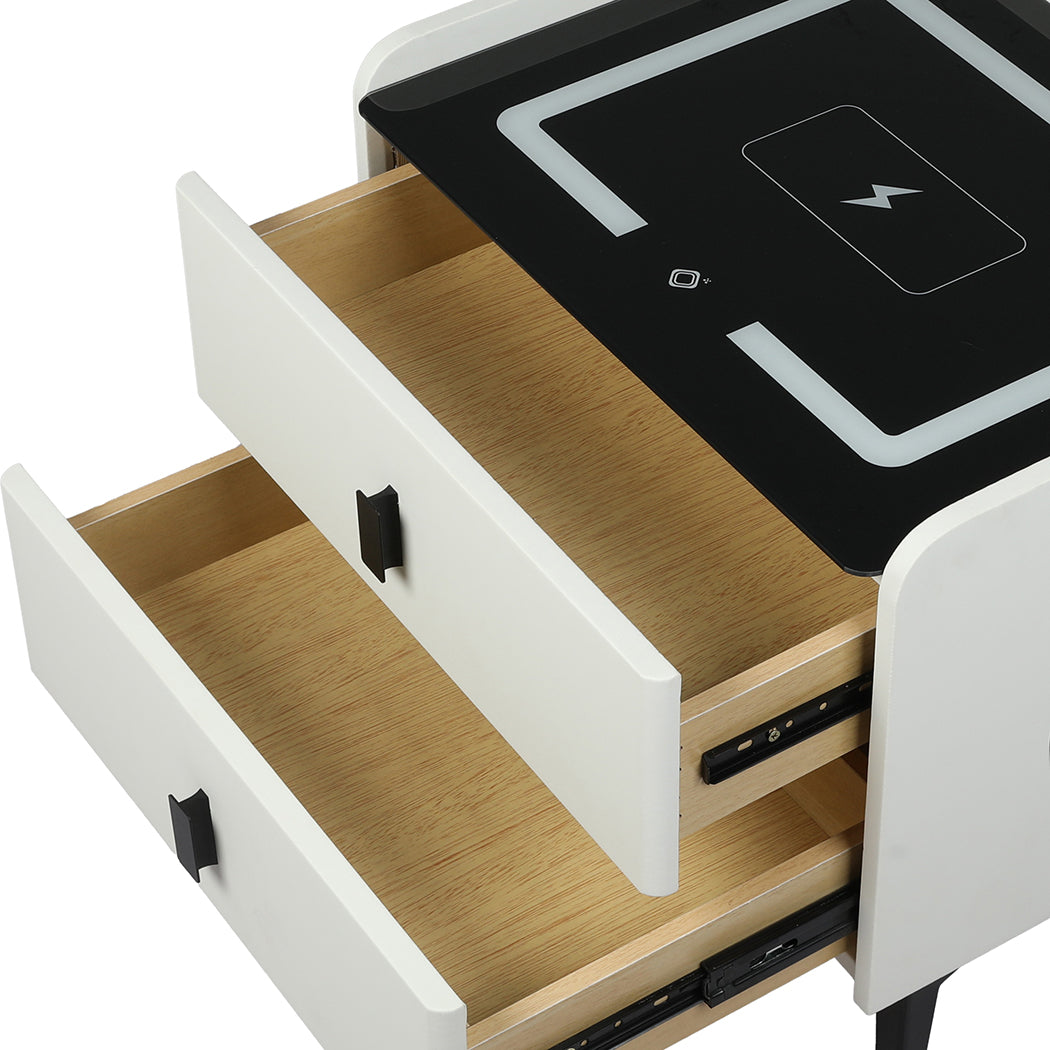 Levede Bedside Table LED Lights Drawers Storage-1869883069180284931